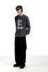 White Ink Printed Logo Long Sleeve Sweatshirt-Dark Grey